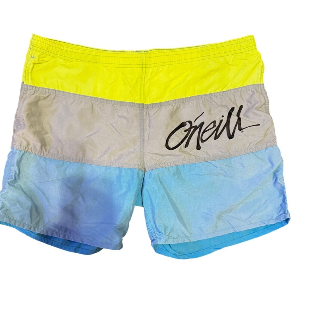 Vintage O'Neill Board Shorts Neon Colorblock Mens 38 Made in USA Retro Surf